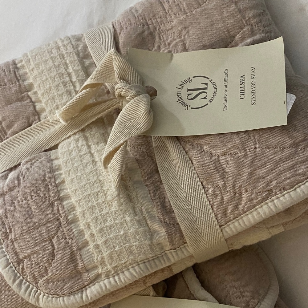Southern Living Cream and Tan Quilted Bedding